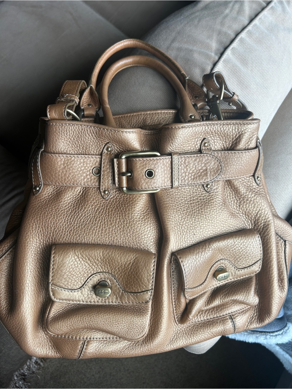 Cole Haan Metallic Bronze Leather Shoulder Bag